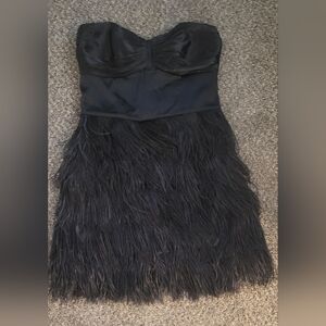 ☆•Women's Express Black Ostrich Feather Mini Dress Size:8•☆